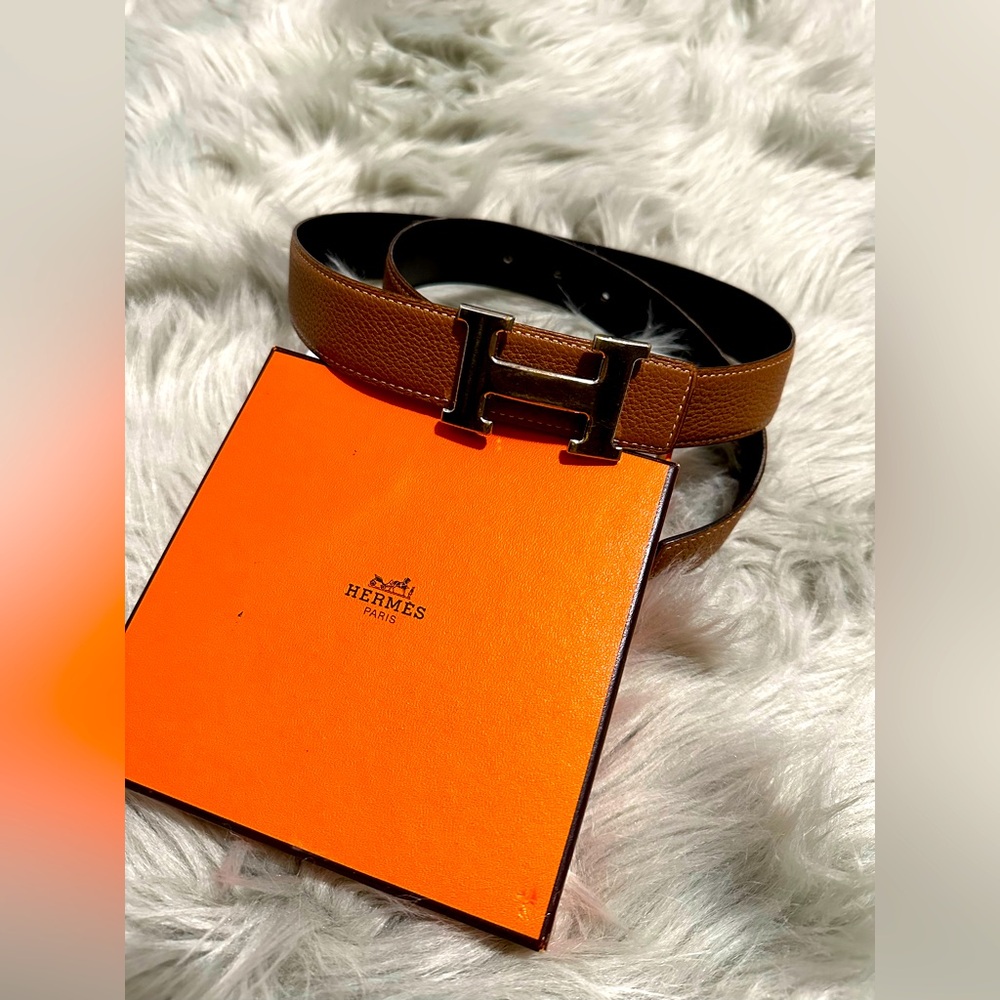 Hermes H Belt reversible black brown leather